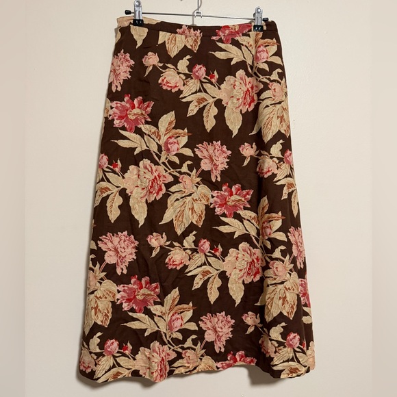 CHAPS Vintage floral linen cotton midi-skirt pockets & button front size6 (sz s) - Picture 5 of 5